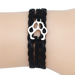 4 Colors Dog's Paw Charm Leather Wrap Bracelets 