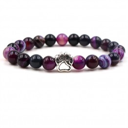Colorful Natural Stone Bead Bracelet with Doggie Paw Print Charm 