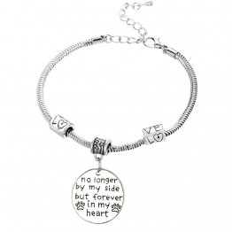 "NO LONGER BY MY SIDE BUT FOREVER IN MY HEART" Doggie Paw Print Pendant Bracelet 