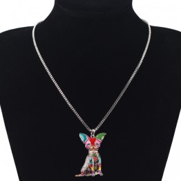  Colorful Enamel Chihuahua Pendant Necklace 