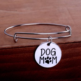 "Dog Mom"  Paw Prints Pendant Necklace. Bangle Bracelet. .Keychain  Jewelry