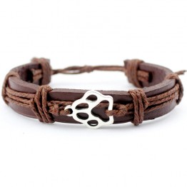 Dog Paw Charm Leather Bracelet