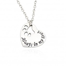 "ALWAYS IN MY HEART'  Heart Shaped Paw Print  Pendant Necklace 