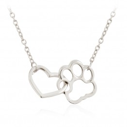 Linked Heart & Paw Print Pendant Necklace 