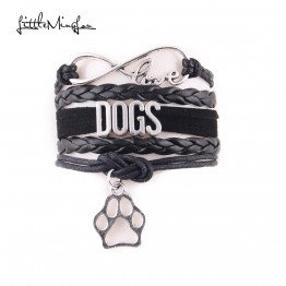 Dog paw charm leather wrap bracelets 