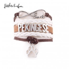 Pekingese dog Bracelet pet paw Charm leather wrap bracelets 