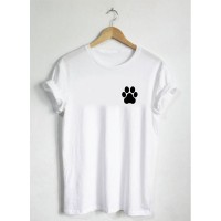 White "Paw Print" Cotton T Shirt 